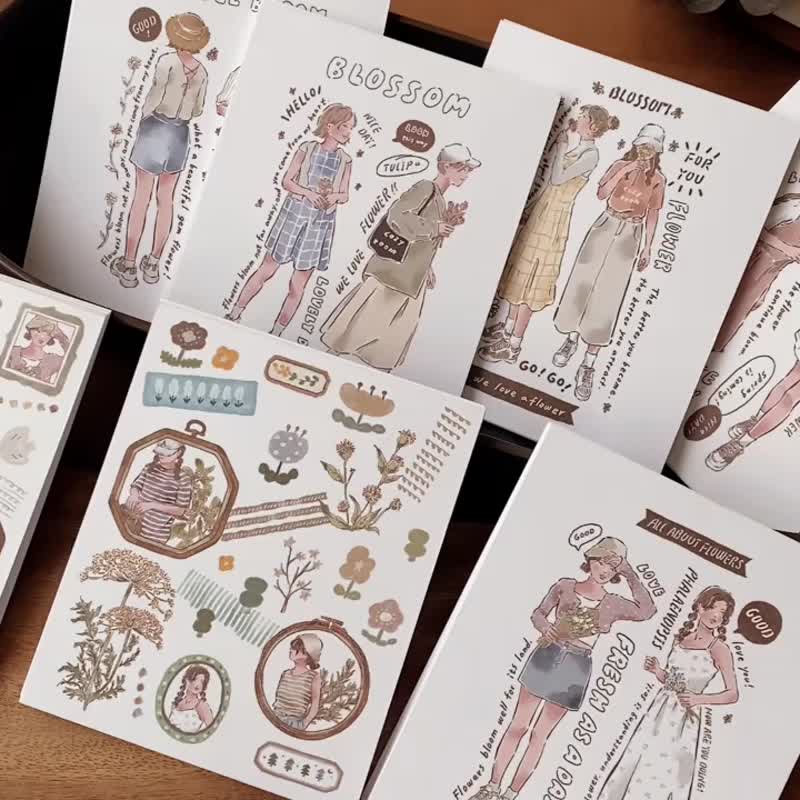 cozy room/刺绣框花卉女子双面小卡/卡片/共10款 - 卡片/明信片 - 纸 咖啡色