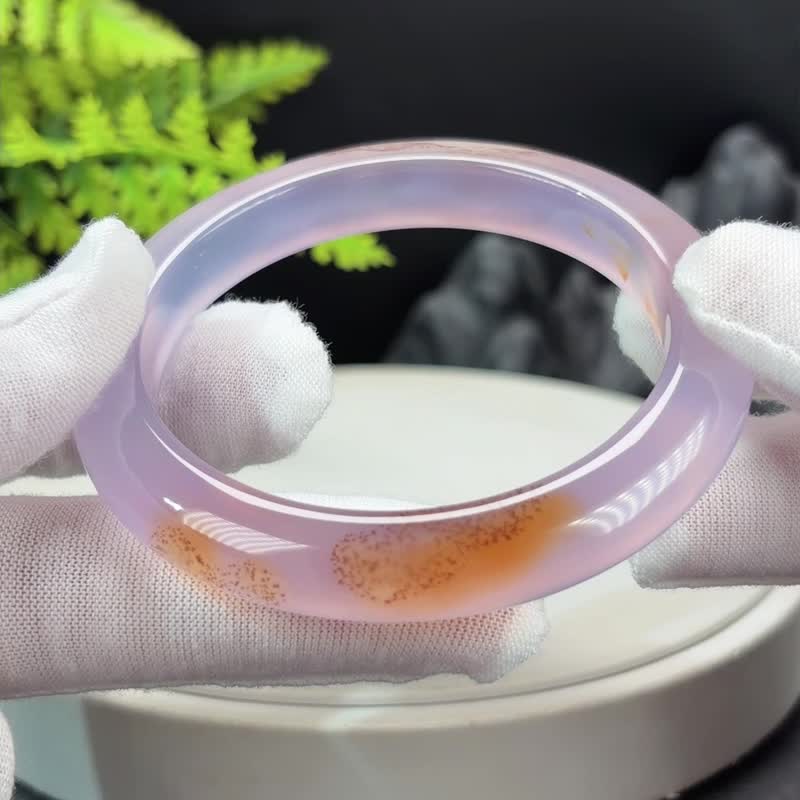 紫橘色 玛瑙手镯 冰透起光 飘朱砂天眼 57mm - 手链/手环 - 玉石 