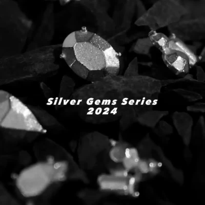 银宝石耳环 Silver Gems Series - 耳环/耳夹 - 纯银 银色