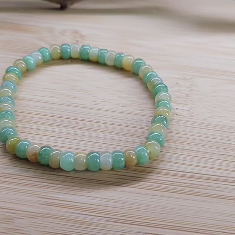 【亲翠】天然翡翠 冰柠檬黄甜果绿5.7mm+算盘珠手围14到15手串 - 手链/手环 - 玉石 多色