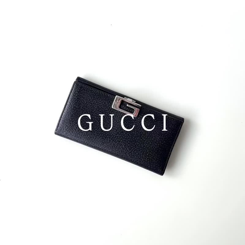 GUCCI黑色真皮经典G logo银扣长夹F28 vintage - 皮夹/钱包 - 真皮 黑色