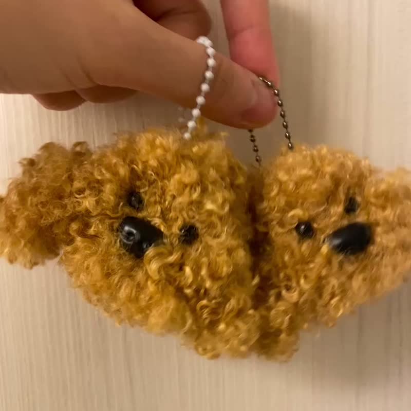 红贵宾犬卷卷毛狗头吊饰5cm-毛根扭扭棒手作吊饰/毛料娃娃 - 玩偶/公仔 - 其他材质 咖啡色
