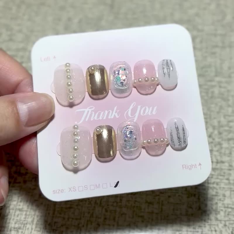 100%纯手工订制穿戴甲/甲片~淡雅闪亮珍珠~S/M/L - 其他 - 塑料 白色