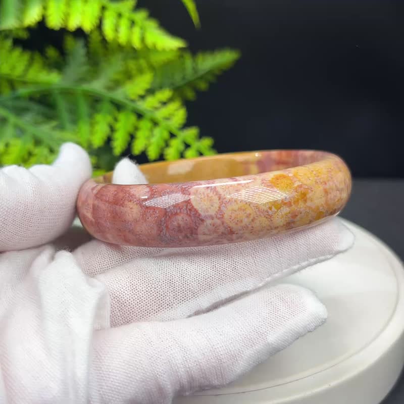 精美 珊瑚玉手镯 60MM 高瓷天眼紫粉黄柠檬片凤尾纹 优雅迷人贵气 - 手链/手环 - 半宝石 