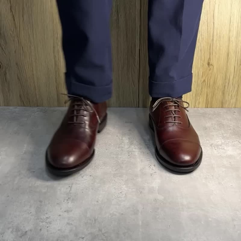 固特异手工真皮三接头素面牛津鞋 正装皮鞋 Oxford Brogue 可定制 - 男款靴子 - 真皮 黑色
