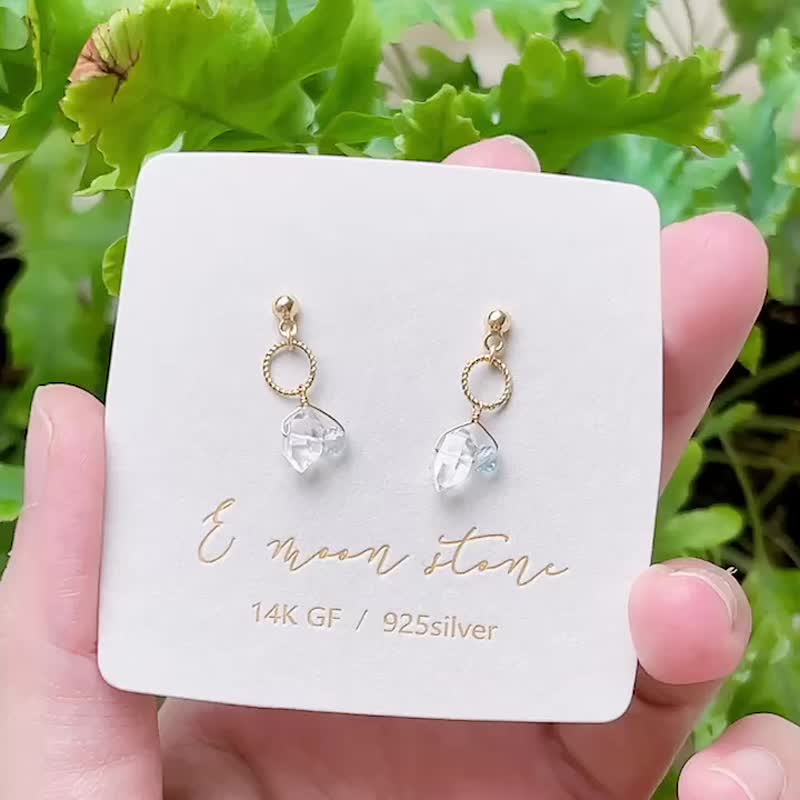 高频清晰透明感 /   赫基蒙闪灵钻透明冰块耳环 14K 注金 - 耳环/耳夹 - 水晶 白色