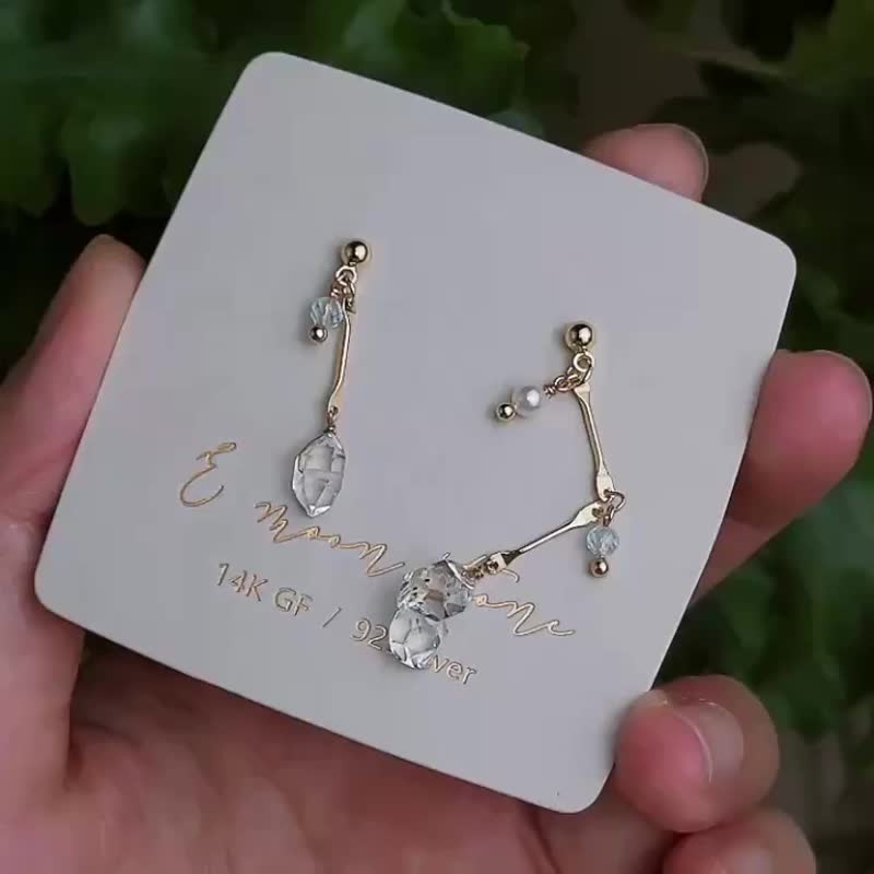 高频清晰透明感 /   赫基蒙闪灵钻透明冰块耳环 14K - 耳环/耳夹 - 水晶 白色