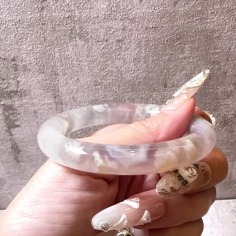 樱花玛瑙手镯 玛瑙手镯 稀有紫冰底菜园子圆条52圈口 - 手链/手环 - 玉石 