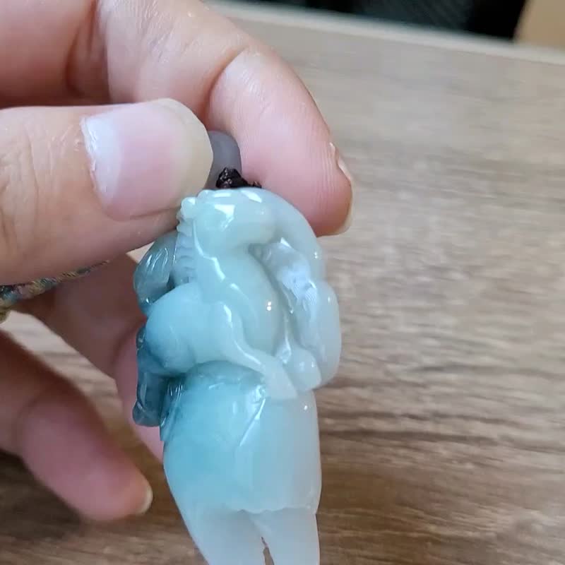 【亲翠】天然翡翠 极润冰娇飘蓝花马上有钱美项链 生肖 马 送礼首 - 项链 - 玉石 蓝色