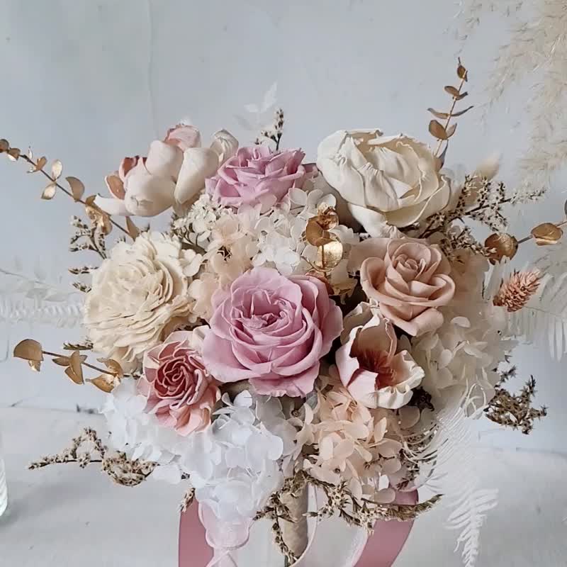 海藏设计│柔雾粉永生捧花 - 干燥花/捧花 - 植物．花 粉红色