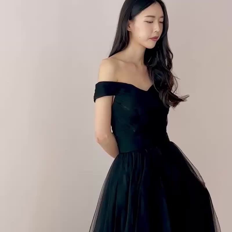 露肩薄纱A字婚纱 - 晚装/礼服 - 聚酯纤维 黑色