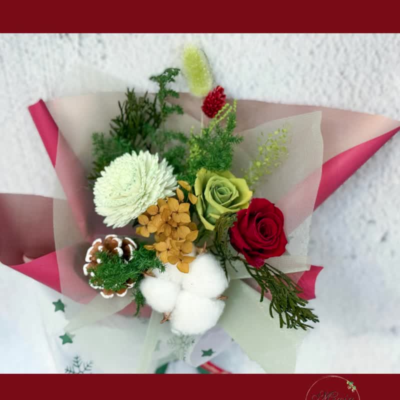 永生玫瑰圣诞花束  永生玫瑰 情人节 花束 花礼 - 干燥花/捧花 - 植物．花 绿色