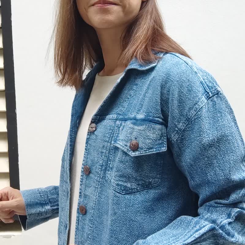 Jacket Stonewash -  柔软棉质靛蓝染色夹克 - 女装休闲/机能外套 - 棉 蓝色