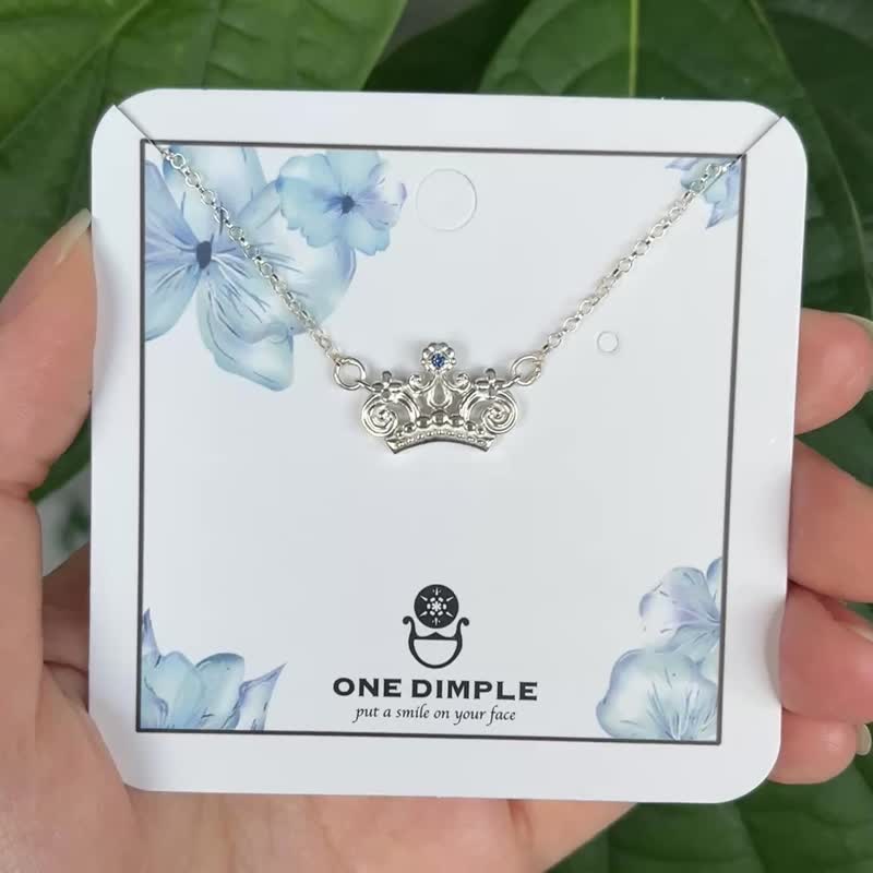女王王冠项链 蓝宝石 925银 - 项链 - 纯银 银色