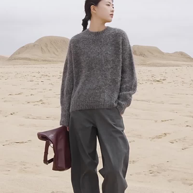 午夜蓝 2色 软秋冬圆领针织毛衣 羊驼毛毛衫 - 女装针织衫/毛衣 - 羊毛 蓝色