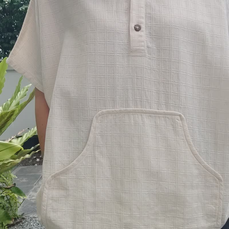 Pocket Beige -  木纽扣衬衫领上衣 - 女装上衣 - 棉．麻 白色