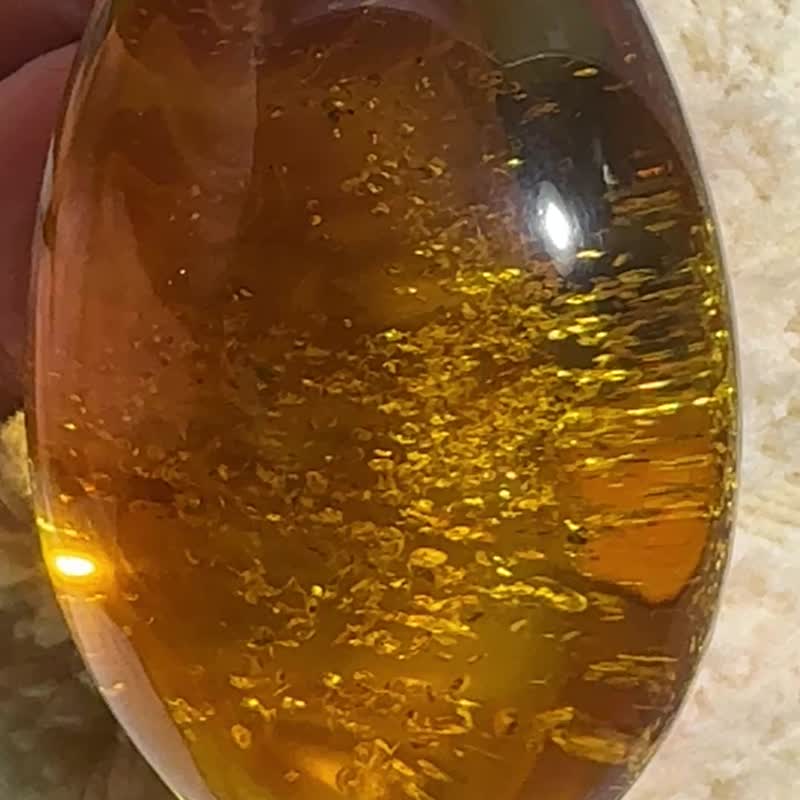 手工制作的天然干邑蜂蜜琥珀吊坠 带有亮片 - 项链 - 半宝石 金色