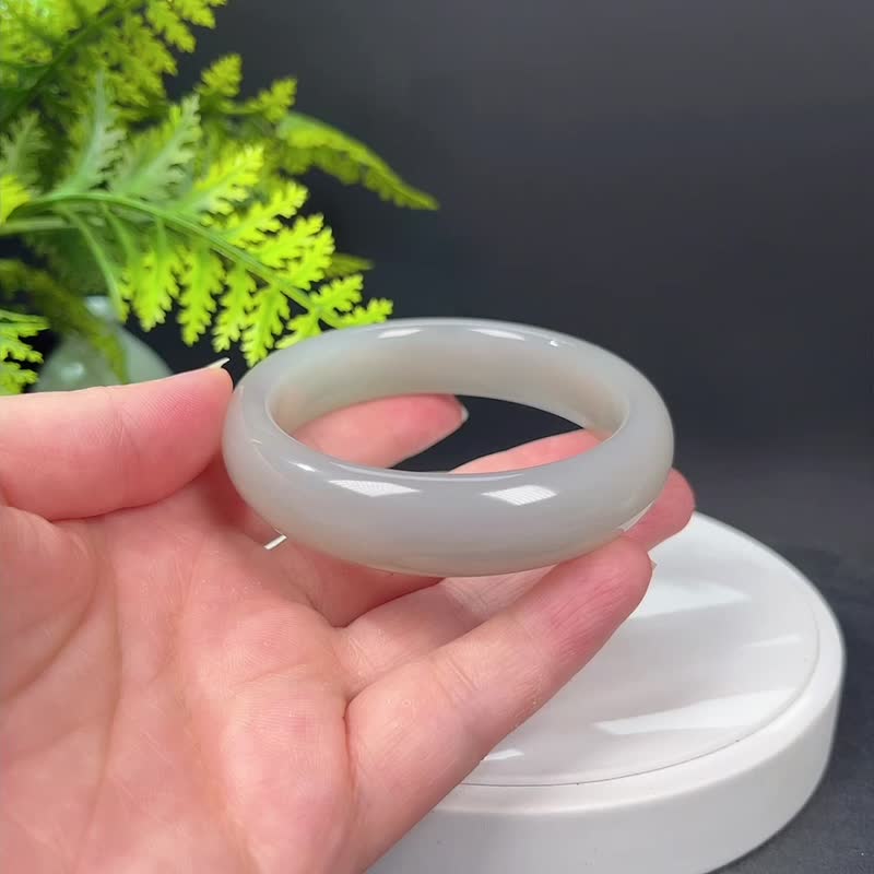 和田玉手镯60MM 浓郁老料藕粉玉手环 附证书 厚实饱满 油润度极佳 - 手链/手环 - 玉石 