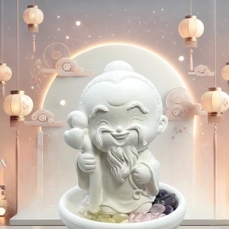 七夕 月下老人 五行矿石水晶扩香之小盘套组 红线牵 姻缘到 - 香薰/精油/线香 - 水泥 白色