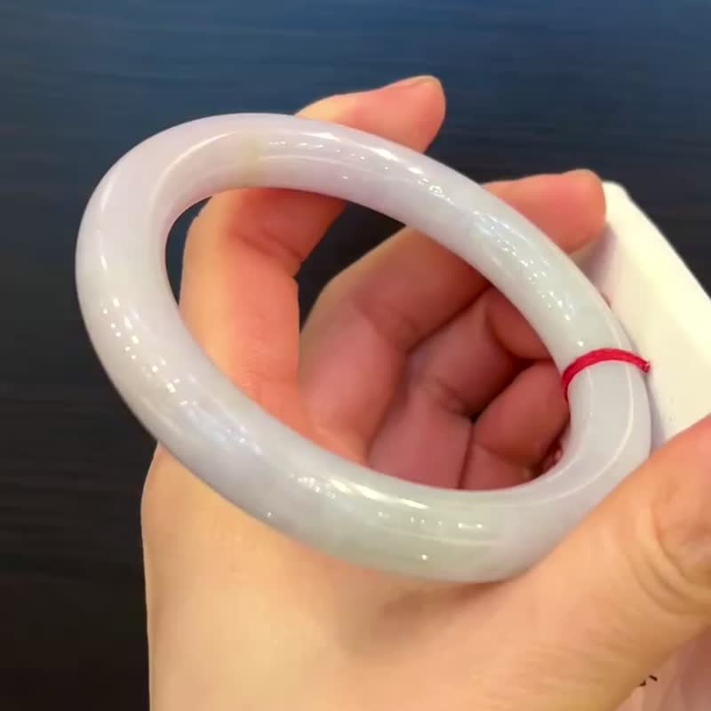 冰种 缅甸翡翠 A玉 玉镯 • 春带彩翡翠圆镯 - 手链/手环 - 玉石 紫色