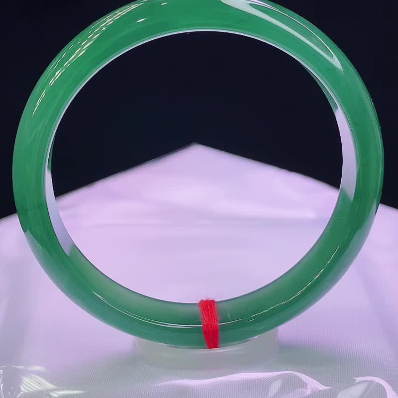 缅甸老坑 天然A货翡翠手镯 圈口56.4MM 冰蓝绿 水头足 编号04057 - 手链/手环 - 玉石 