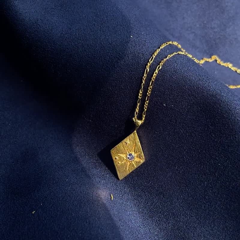 日月星辰-Aster金色 原创设计金工项链 纯银镀金 丹泉石 八角星 - 项链 - 纯银 金色