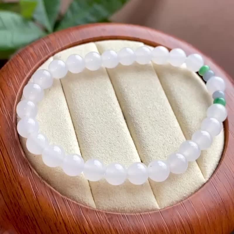 冰种翡翠天然翡翠 A玉 玉珠 玉链手链 • 冰种白翡翠手串 - 手链/手环 - 玉石 白色