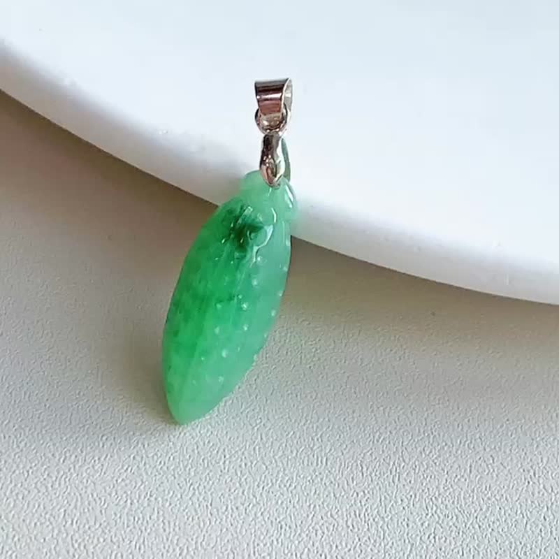 天然缅甸翡翠A玉花生吊坠 能量石 - 项链 - 宝石 多色