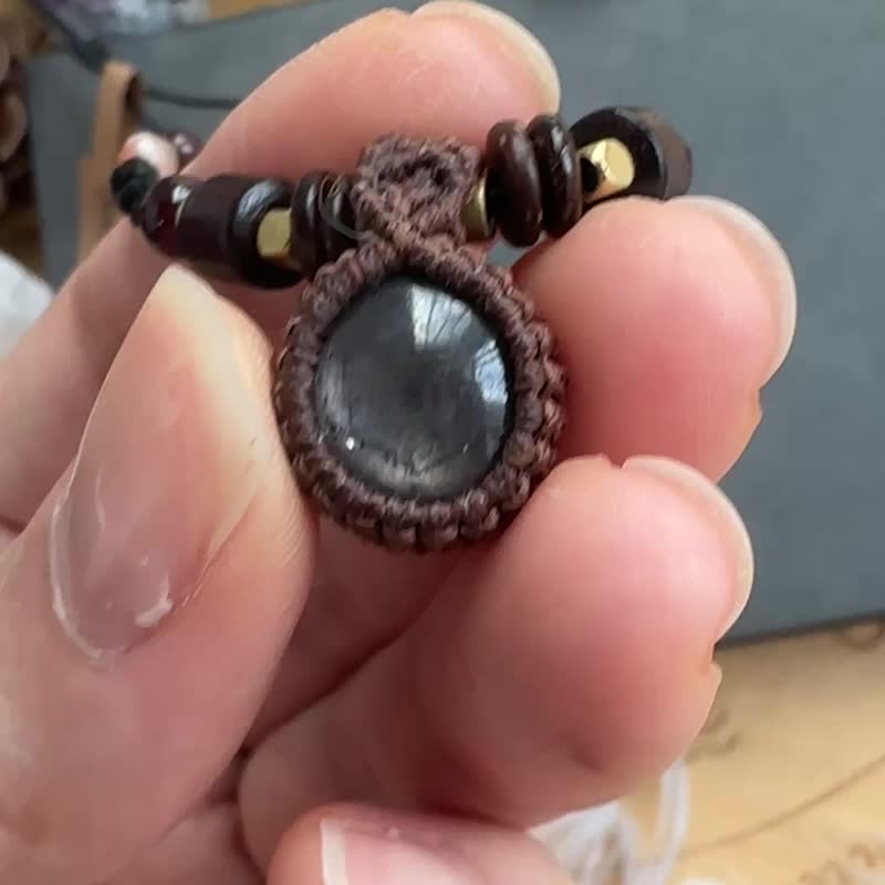 N1208 民族风 蜡线编织 星光红宝石 铜珠 颈链 (可调长度) - 项链 - 宝石 咖啡色