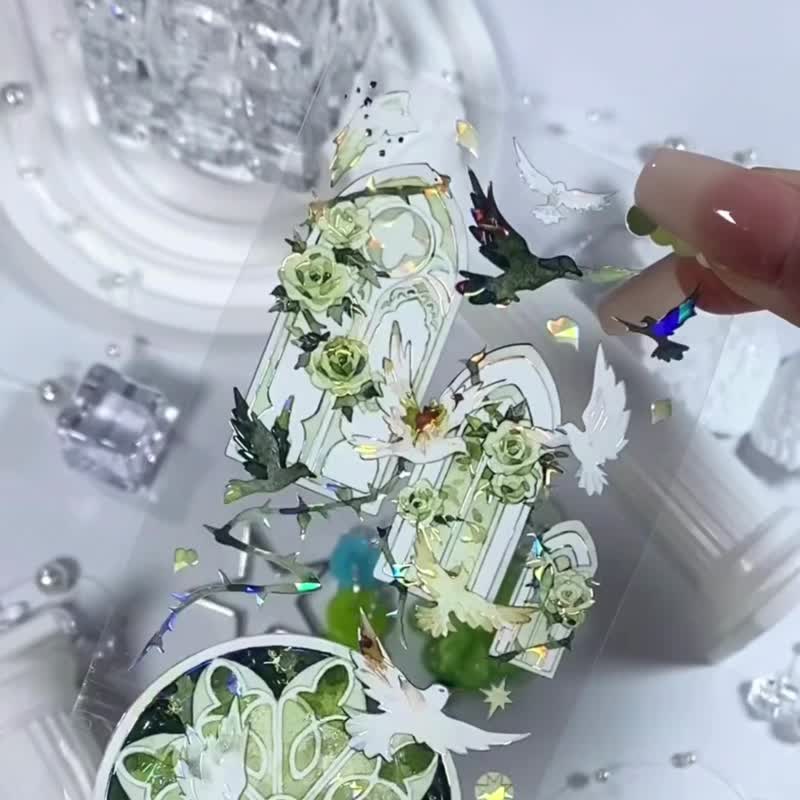 衔羽渡鸦 物語のセンス PET 紙膠帶 貝殼光 10米卷 - 纸胶带 - 塑料 绿色