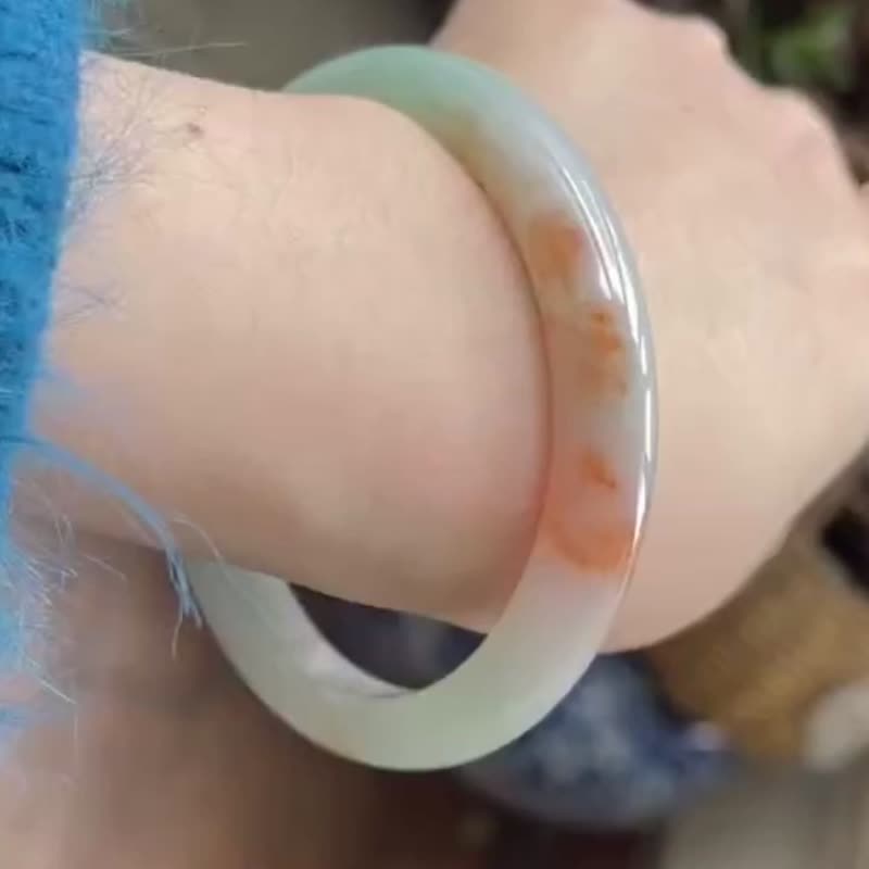 冰种 天然翡翠 缅甸 A玉 玉镯 • 糯冰种枫叶洒金翡翠福镯 - 手链/手环 - 玉石 红色