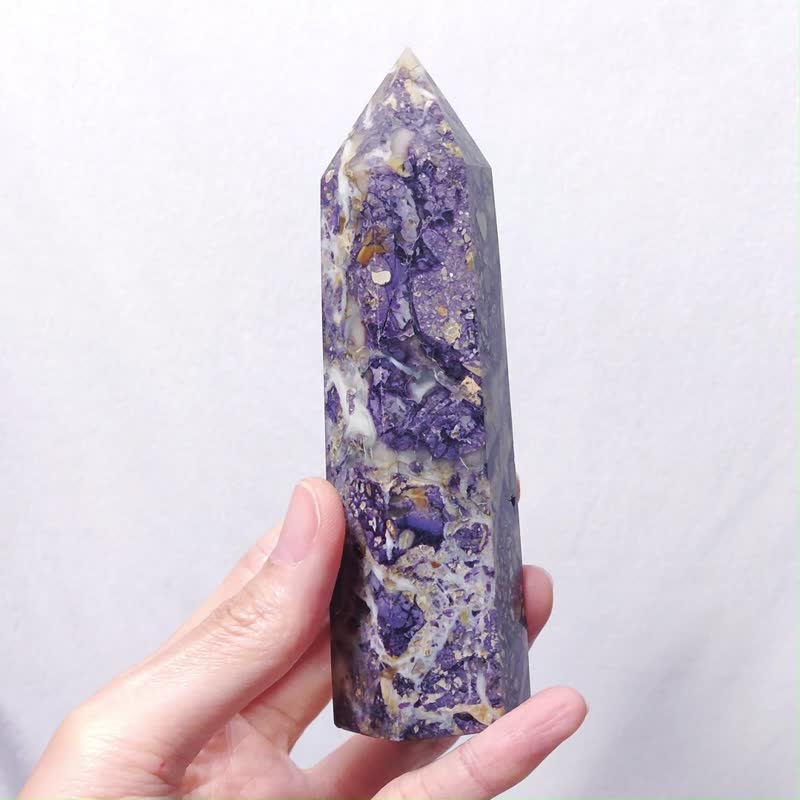 稀有金斑萤石根 收藏级 事业成功 智慧 招财 能量 晶柱 礼物 独家 - 摆饰 - 宝石 紫色