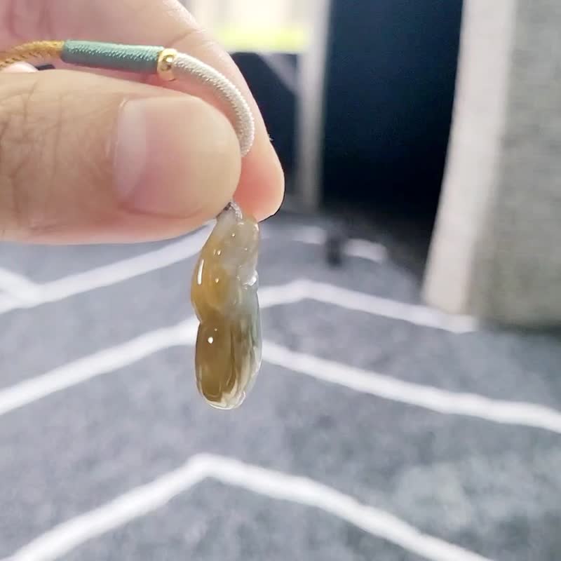 【亲翠】天然翡翠 冰红黄蓝翡三彩手工雕葫芦调整式绳链 - 项链 - 玉石 多色