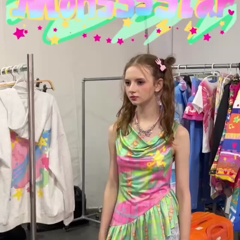 Monsssstar显形 小众设计师品牌绿粉拼接格子印花多巴胺上衣 - 女装背心 - 聚酯纤维 粉红色