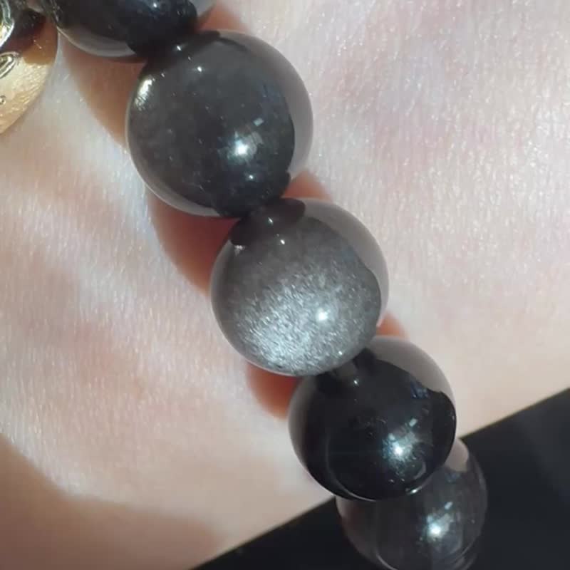 黑魔法。防小人 除秽 黑曜石 银曜石 手链 手环 手珠 手串 手链 - 手链/手环 - 水晶 黑色