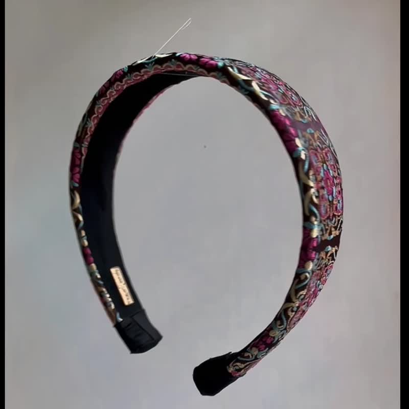 100%手作刺绣织带发箍-平宽版-粉红金-华丽图腾 - 发带/发箍 - 丝．绢 