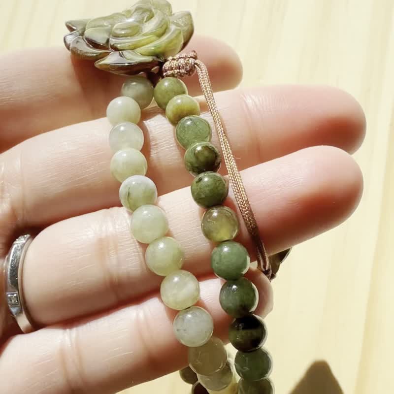 手工玉石手链 - 秋日玫瑰枫叶半镯 - 手链/手环 - 玉石 咖啡色