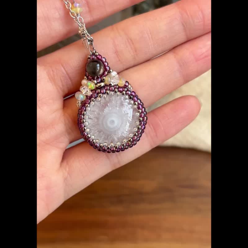 Solar Quartz 玻璃米珠x天然石 串珠吊坠 配 宝石链 - 项链 - 水晶 白色