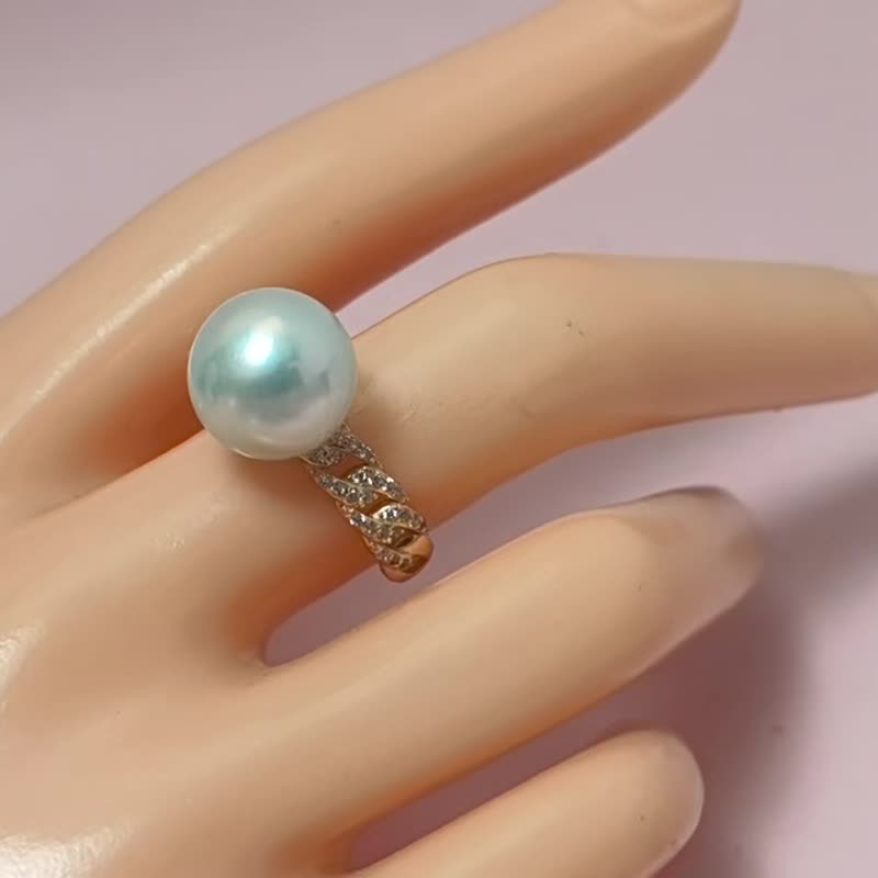 天青色 天然淡水珍珠 S925银14K注金 戒指 - 戒指 - 珍珠 白色