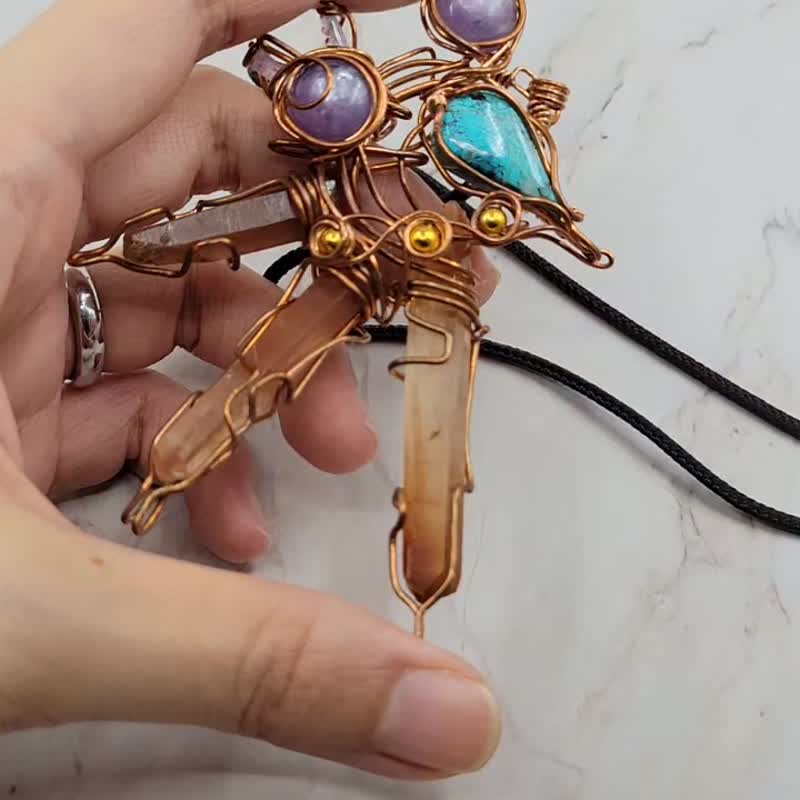 古科幻 紫铜 手工绕线 兔毛原石柱 鳯凰石 颈绳 - 项链 - 水晶 