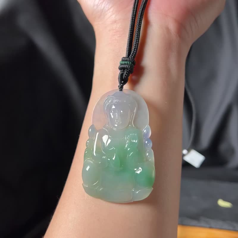 慈悲 | 冰春彩观音坠 - 项链 - 玉石 绿色