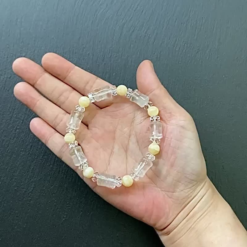 招财聚财转运-冰透天然白幽灵x钻石切面白水晶x黄方解石 财运手链 - 手链/手环 - 水晶 多色