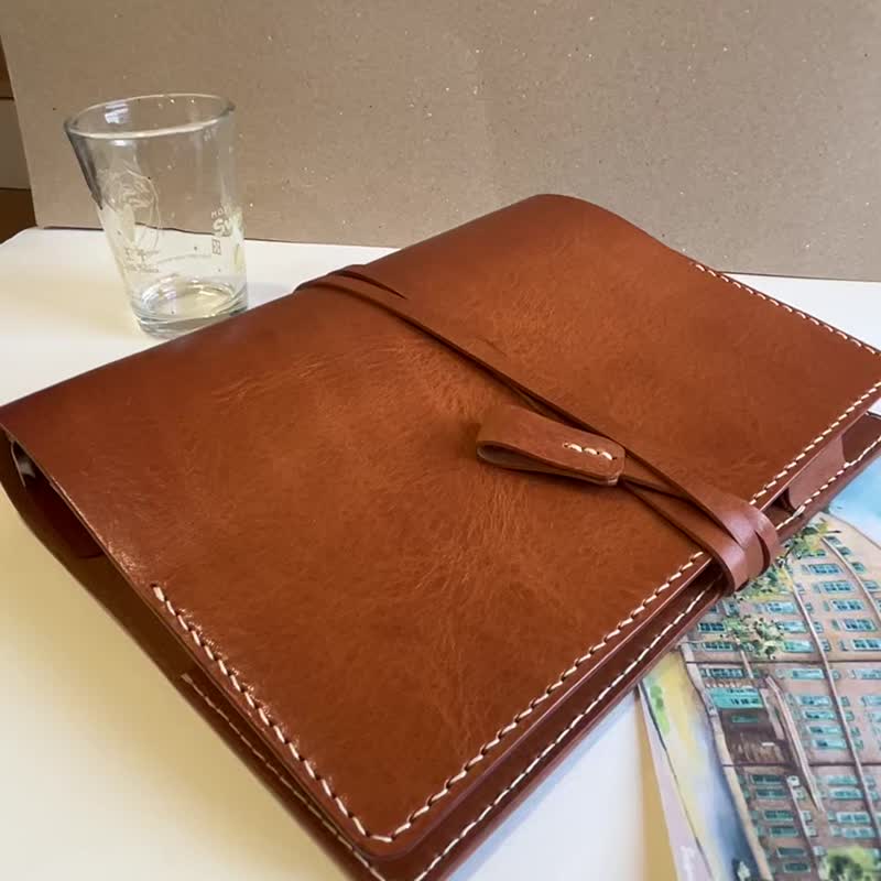 艾曼纽 A5 六孔活页皮革笔记本/手帐/植鞣革/手作皮革-琥珀色 - 笔记本/手帐 - 真皮 咖啡色