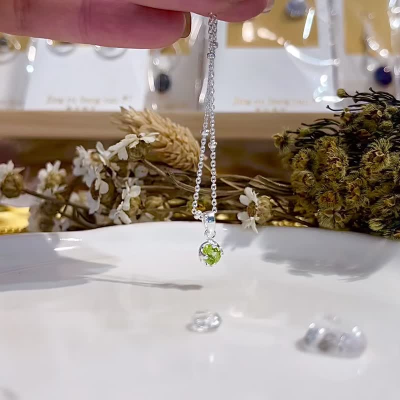 天然单钻石切割橄榄石4mm锁骨项链财富之光助自身气场消除负面 - 项链 - 水晶 绿色