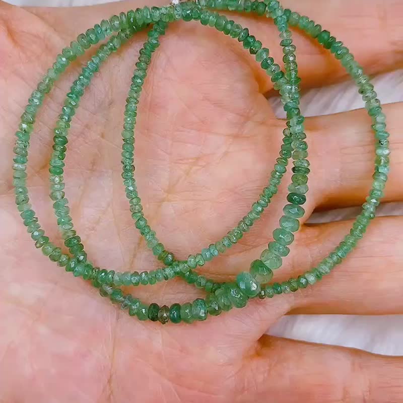 天然 祖母绿 项链 简约 尼泊尔 手工制 925纯银 - 项链 - 宝石 绿色