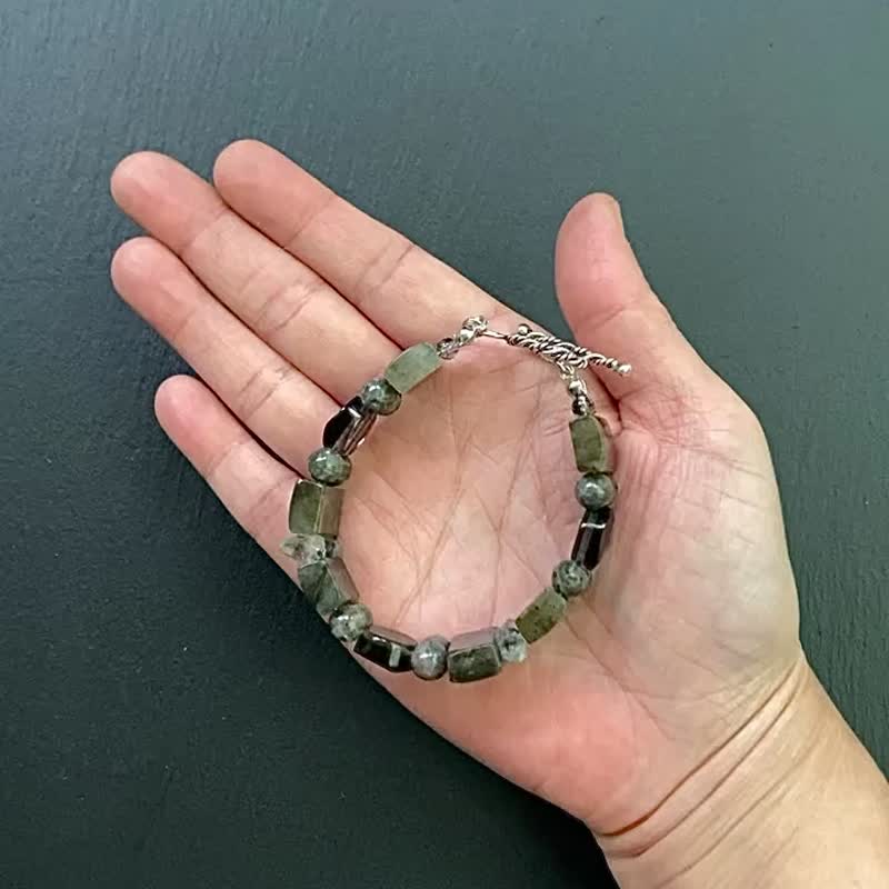 拉长石 闪灵钻 火焰石 冰曜石 黑发晶 避邪防小人 925纯银手链 - 手链/手环 - 水晶 多色