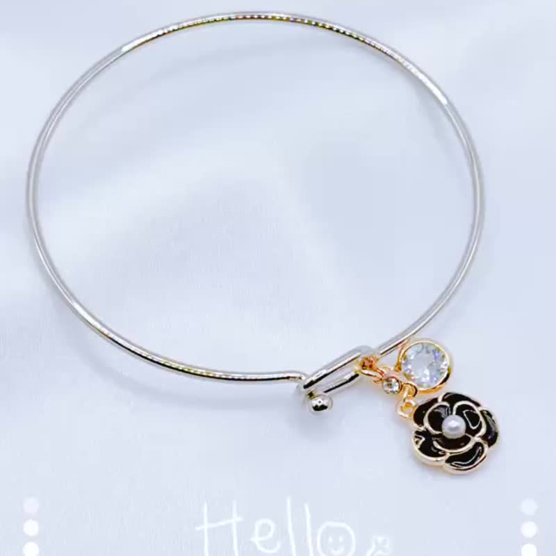 Iris彩虹女神~经典山茶花晶钻珍珠弹性扣环手环~定制生日礼物推荐 - 手链/手环 - 珐琅 银色