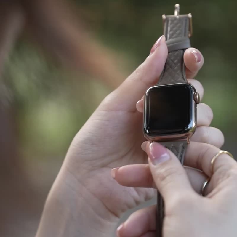 Apple Watch 可可灰棕 菱格珍藏 真皮 手表 表带 - 表带 - 真皮 卡其色