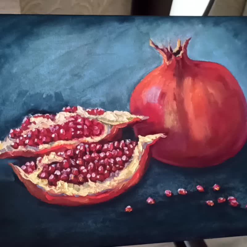 布面石榴油画 30X40 厘米 原创艺术 红色水果静物 - 墙贴/壁贴 - 其他材质 