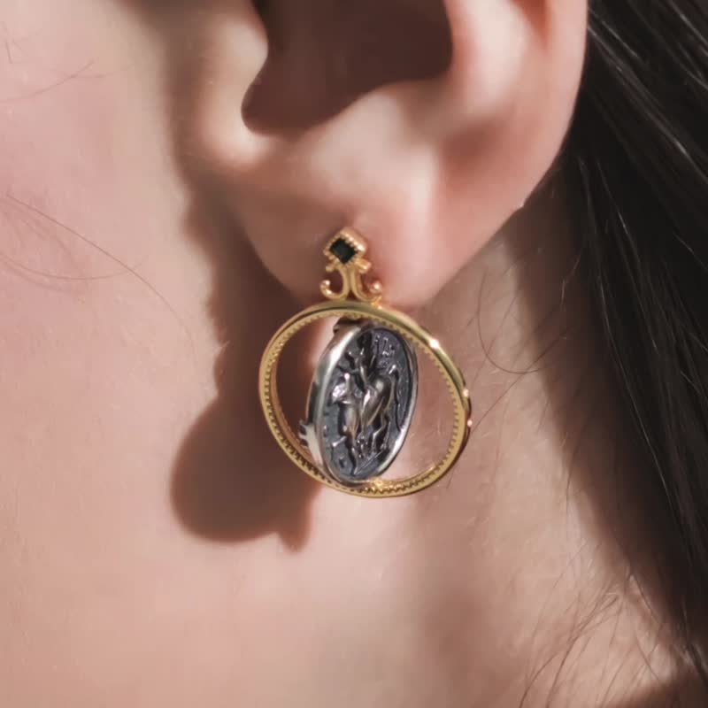 复古币翻转耳钉 | 纯银 | 包邮 | Belinda轻珠宝 - 耳环/耳夹 - 纯银 金色